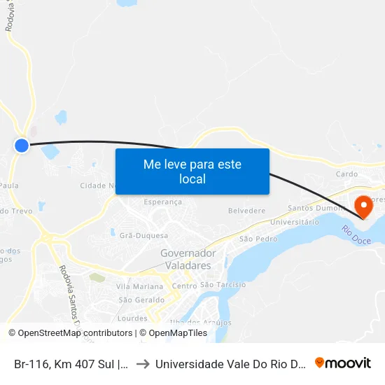 Br-116, Km 407 Sul | Entr. Br-259 to Universidade Vale Do Rio Doce - Campus II map