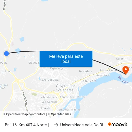 Br-116, Km 407,4 Norte | Hotel Casa Grande to Universidade Vale Do Rio Doce - Campus II map