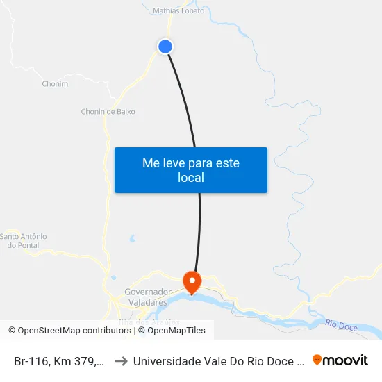 Br-116, Km 379,7 Norte to Universidade Vale Do Rio Doce - Campus II map
