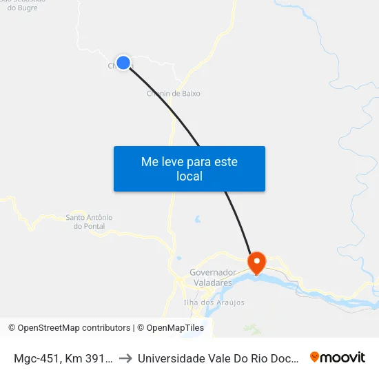 Mgc-451, Km 391,2 Norte to Universidade Vale Do Rio Doce - Campus II map