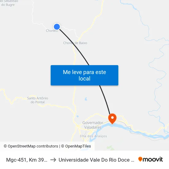 Mgc-451, Km 392,4 Sul to Universidade Vale Do Rio Doce - Campus II map