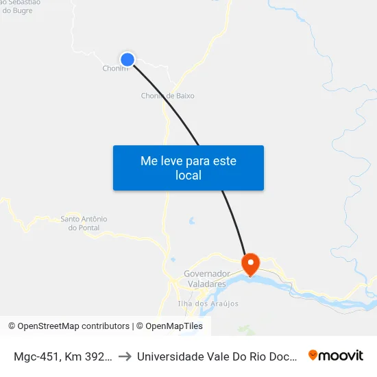 Mgc-451, Km 392,4 Norte to Universidade Vale Do Rio Doce - Campus II map