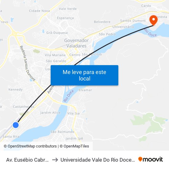 Av. Eusébio Cabral, 4600 to Universidade Vale Do Rio Doce - Campus II map