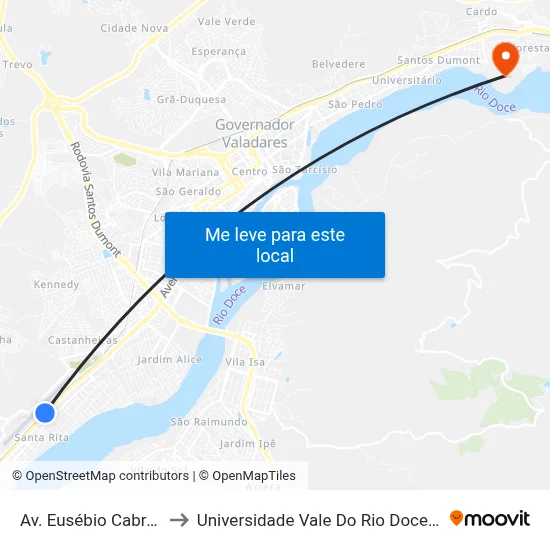 Av. Eusébio Cabral, 4840 to Universidade Vale Do Rio Doce - Campus II map