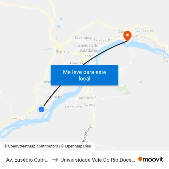 Av. Eusébio Cabral, 7450 to Universidade Vale Do Rio Doce - Campus II map