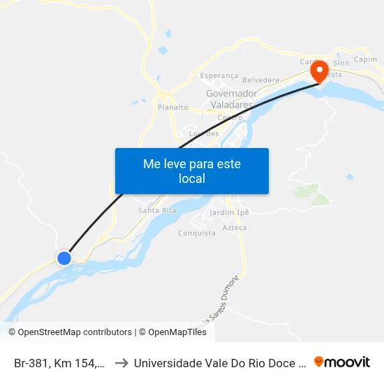 Br-381, Km 154,7 Norte to Universidade Vale Do Rio Doce - Campus II map