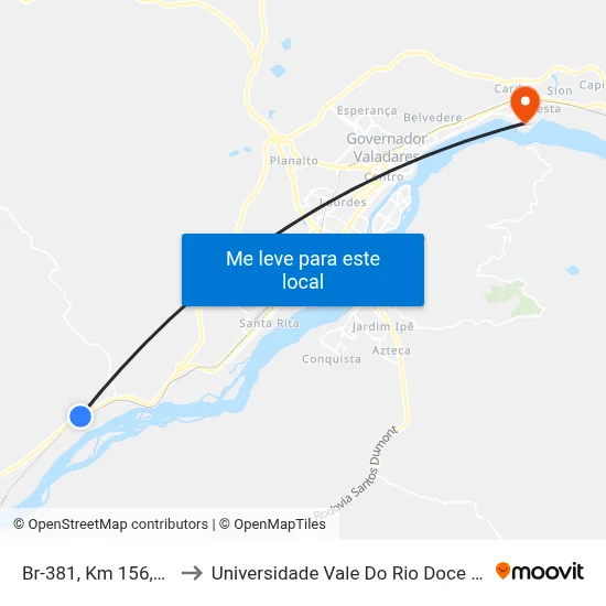 Br-381, Km 156,2 Norte to Universidade Vale Do Rio Doce - Campus II map
