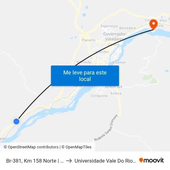 Br-381, Km 158 Norte | Posto Ilha Brava to Universidade Vale Do Rio Doce - Campus II map