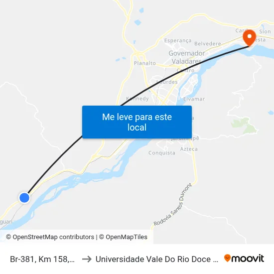 Br-381, Km 158,4 Norte to Universidade Vale Do Rio Doce - Campus II map