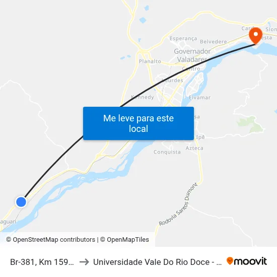 Br-381, Km 159 Norte to Universidade Vale Do Rio Doce - Campus II map