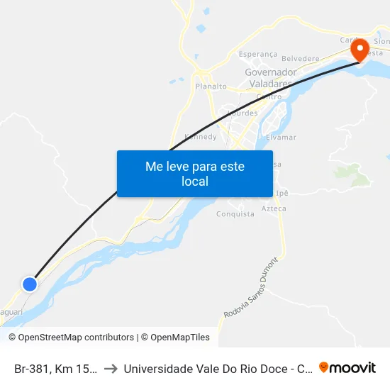 Br-381, Km 159 Sul to Universidade Vale Do Rio Doce - Campus II map