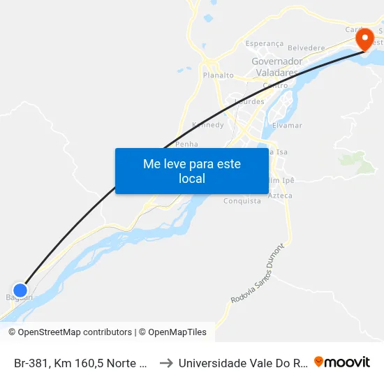 Br-381, Km 160,5 Norte Com Rua Wilson Lima to Universidade Vale Do Rio Doce - Campus II map