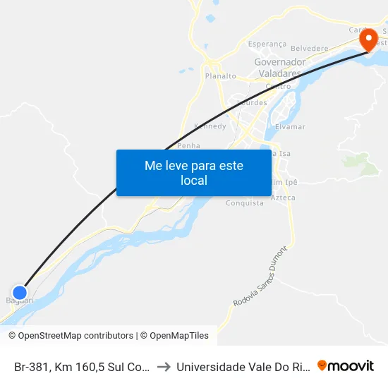 Br-381, Km 160,5 Sul Com Rua Wilson Lima to Universidade Vale Do Rio Doce - Campus II map