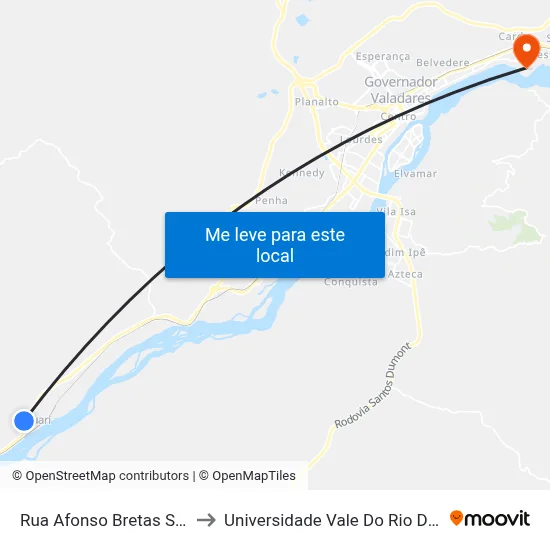 Rua Afonso Bretas Sobrinho, 140 to Universidade Vale Do Rio Doce - Campus II map