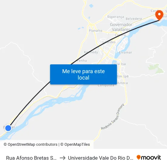 Rua Afonso Bretas Sobrinho, 354 to Universidade Vale Do Rio Doce - Campus II map