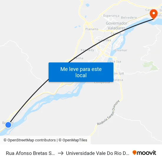Rua Afonso Bretas Sobrinho, 480 to Universidade Vale Do Rio Doce - Campus II map