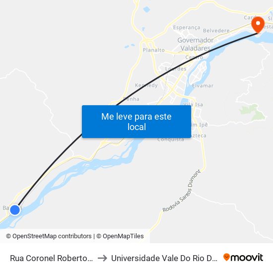 Rua Coronel Roberto Soares, 176 to Universidade Vale Do Rio Doce - Campus II map