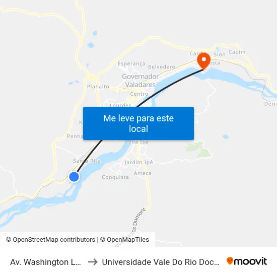 Av. Washington Luís, 3010 to Universidade Vale Do Rio Doce - Campus II map