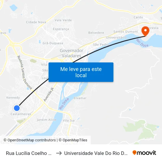 Rua Lucília Coelho Amaral, 150 to Universidade Vale Do Rio Doce - Campus II map