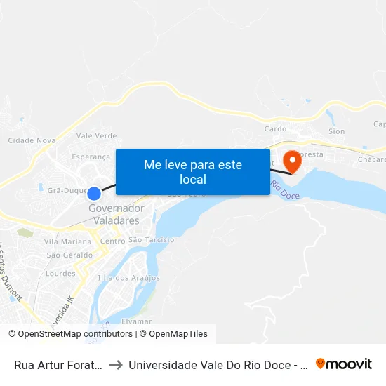 Rua Artur Foratini, 45 to Universidade Vale Do Rio Doce - Campus II map