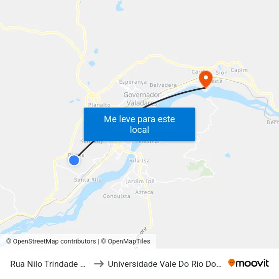 Rua Nilo Trindade Com Rua F to Universidade Vale Do Rio Doce - Campus II map