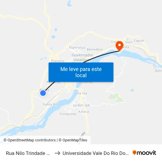 Rua Nilo Trindade Com Rua F to Universidade Vale Do Rio Doce - Campus II map