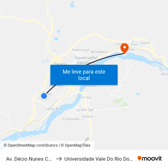 Av. Décio Nunes Coelho, 186 to Universidade Vale Do Rio Doce - Campus II map