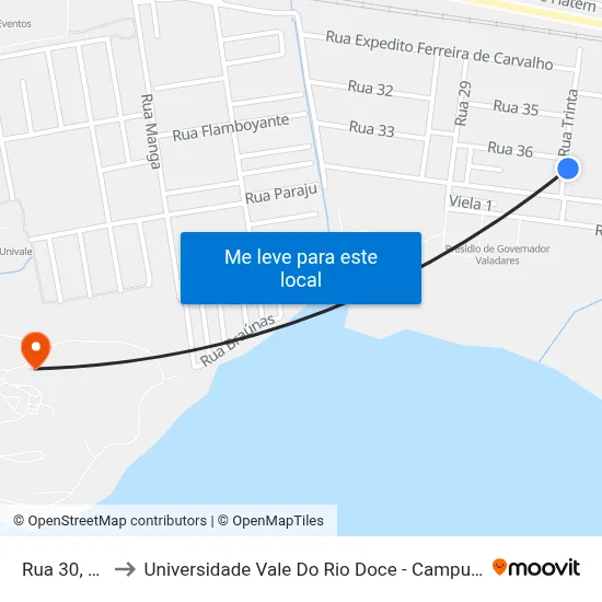 Rua 30, 60 to Universidade Vale Do Rio Doce - Campus II map