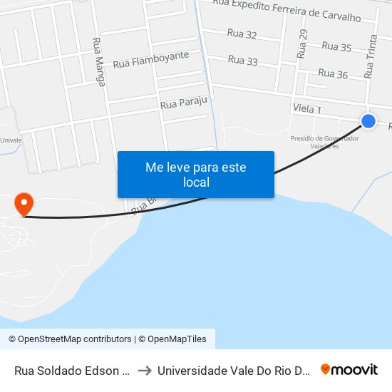 Rua Soldado Edson Veloso, 253 to Universidade Vale Do Rio Doce - Campus II map