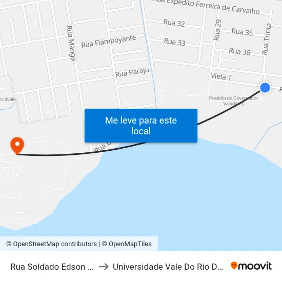 Rua Soldado Edson Veloso, 252 to Universidade Vale Do Rio Doce - Campus II map