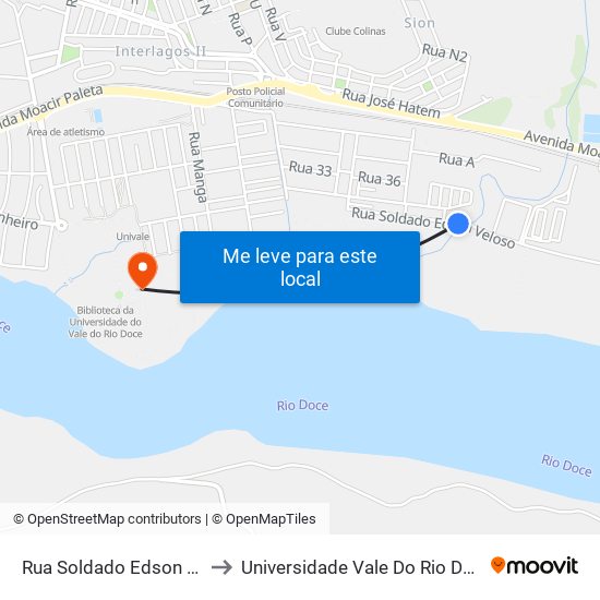Rua Soldado Edson Veloso, 410 to Universidade Vale Do Rio Doce - Campus II map