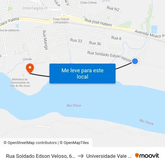 Rua Soldado Edson Veloso, 601 | Ponto Final Do Santos Dumont to Universidade Vale Do Rio Doce - Campus II map