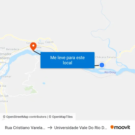 Rua Cristiano Varela Com Rua A to Universidade Vale Do Rio Doce - Campus II map