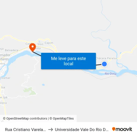 Rua Cristiano Varela Com Rua F to Universidade Vale Do Rio Doce - Campus II map