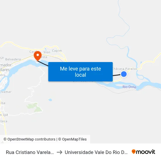 Rua Cristiano Varela Com Rua D to Universidade Vale Do Rio Doce - Campus II map