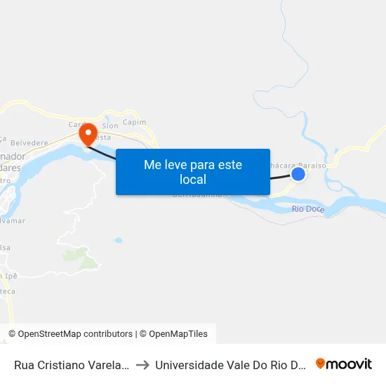 Rua Cristiano Varela Com Rua C to Universidade Vale Do Rio Doce - Campus II map