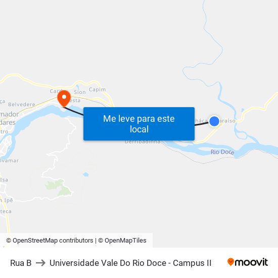 Rua B to Universidade Vale Do Rio Doce - Campus II map