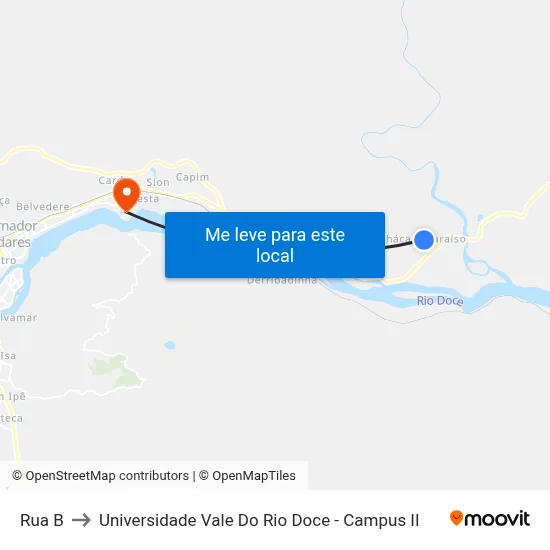 Rua B to Universidade Vale Do Rio Doce - Campus II map