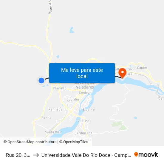 Rua 20, 367 to Universidade Vale Do Rio Doce - Campus II map