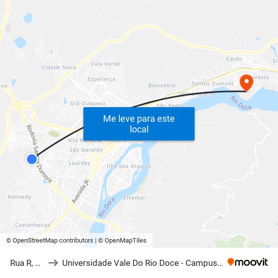 Rua R, 20 to Universidade Vale Do Rio Doce - Campus II map