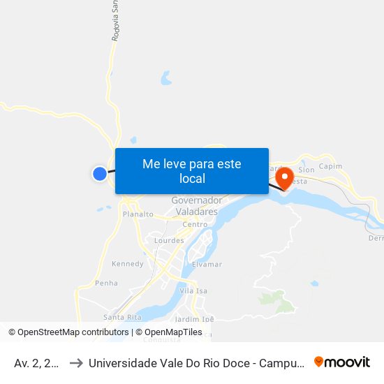 Av. 2, 268 to Universidade Vale Do Rio Doce - Campus II map