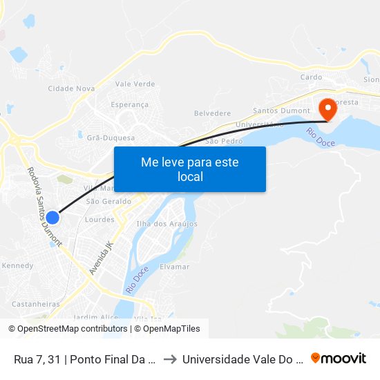 Rua 7, 31 | Ponto Final Da Linha 16a No Altinópolis to Universidade Vale Do Rio Doce - Campus II map