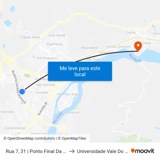 Rua 7, 31 | Ponto Final Da Linha 16a No Altinópolis to Universidade Vale Do Rio Doce - Campus II map
