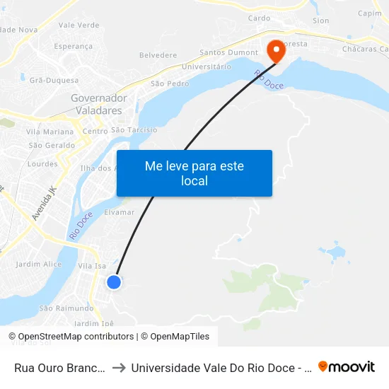 Rua Ouro Branco, 338 to Universidade Vale Do Rio Doce - Campus II map