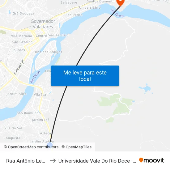 Rua Antônio Leão, 245 to Universidade Vale Do Rio Doce - Campus II map