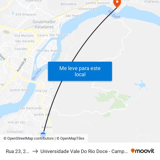 Rua 23, 215 to Universidade Vale Do Rio Doce - Campus II map