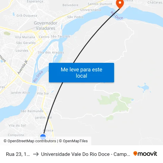 Rua 23, 125 to Universidade Vale Do Rio Doce - Campus II map