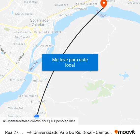 Rua 27, 27 to Universidade Vale Do Rio Doce - Campus II map