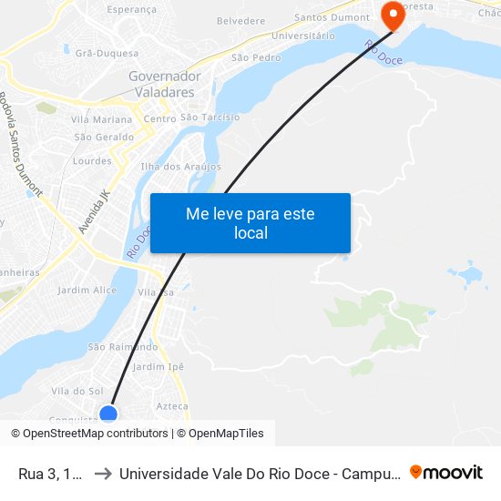 Rua 3, 135 to Universidade Vale Do Rio Doce - Campus II map