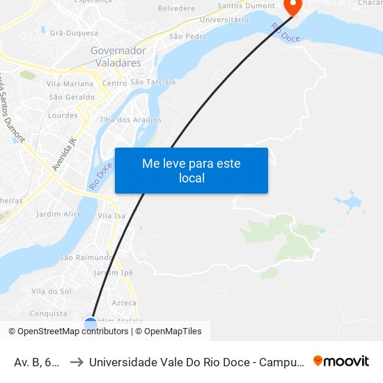 Av. B, 651 to Universidade Vale Do Rio Doce - Campus II map